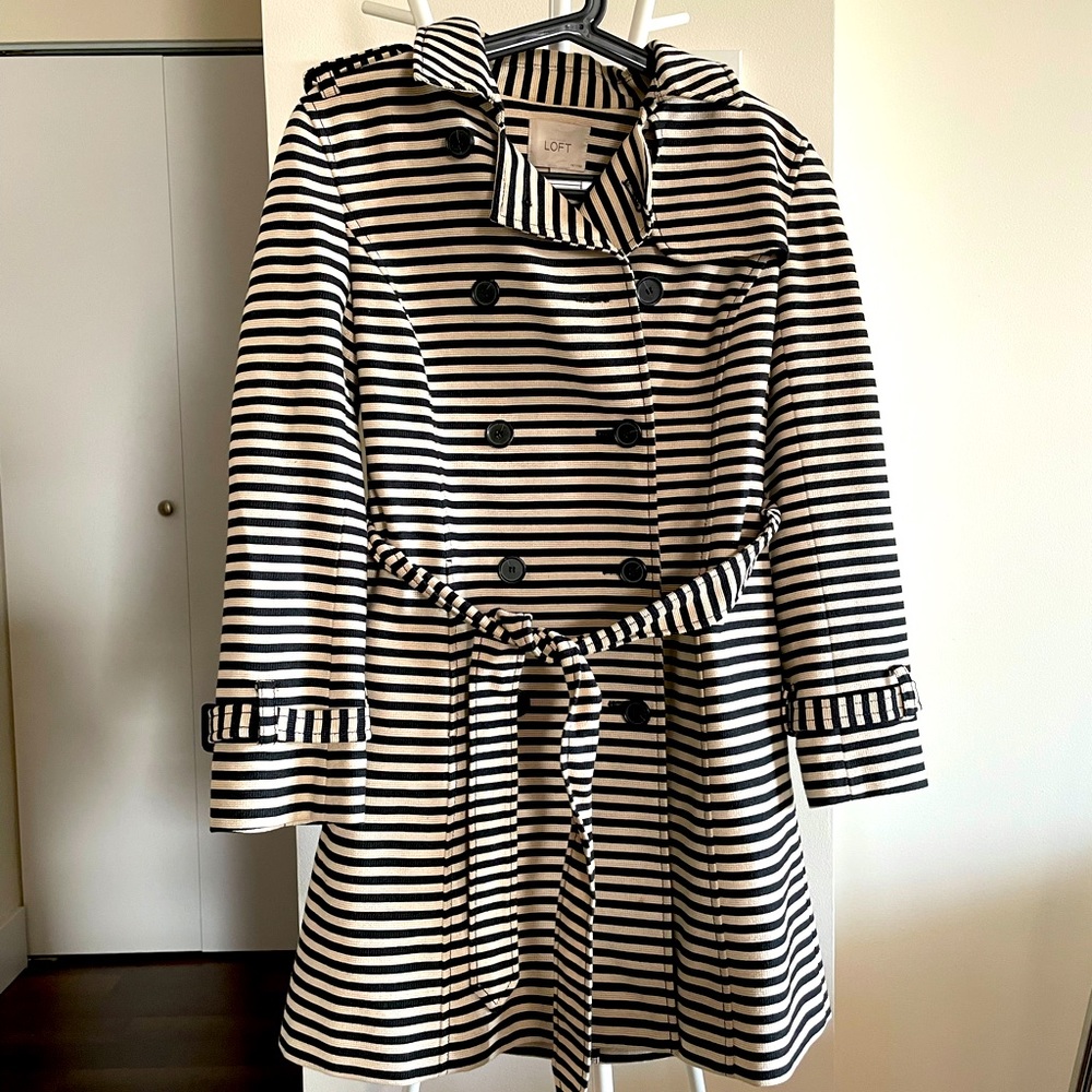 AT Loft b&w Petite Striped trench coat.